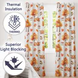 Cute Autumn Fox Leaves Mushrooms Watercolor Neutral Seamless Pattern Readymade Eyelet Ring Top Thermal 100% Blackout Curtains - thumbnail 3