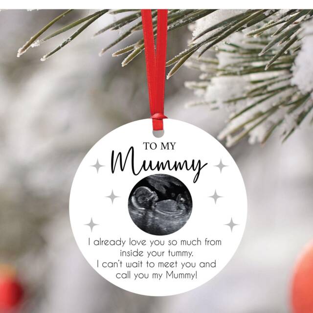 Personalised Baby Scan Bauble For Mummy To Be -Christmas Gift From The Bump - Christmas Tree Decoration Sonogram Xmas - image 1