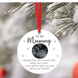 Personalised Baby Scan Bauble For Mummy To Be -Christmas Gift From The Bump - Christmas Tree Decoration Sonogram Xmas - thumbnail 1
