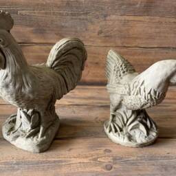 stone Garden Pair Of Chicken Hen & Cockerel Rooster Ornaments - thumbnail 2