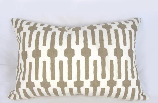 Decorative Pillow Cushion Cover - Accent Throw Lumbar Annie Selke Links Taupe, White, Neutral