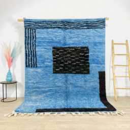 Moroccan Blue Berber Rug, Handwoven Wool Shag Rug With Geometric Squares, Authentic Beni Ourain Style Carpet, Large 9x12 Area