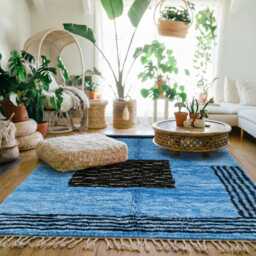 Moroccan Blue Berber Rug, Handwoven Wool Shag Rug With Geometric Squares, Authentic Beni Ourain Style Carpet, Large 9x12 Area - thumbnail 3