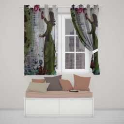 Woman in Green Dress Floral Urban Graffiti Artistic Artwork For Living Room Decor Readymade Eyelet Ring Top Thermal 100% Blackout Curtains - thumbnail 2