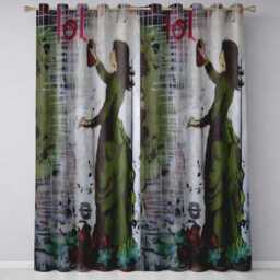 Woman in Green Dress Floral Urban Graffiti Artistic Artwork For Living Room Decor Readymade Eyelet Ring Top Thermal 100% Blackout Curtains - thumbnail 3