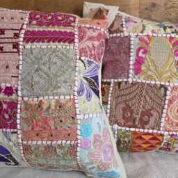 Vintage Sari Patchwork Cushion Covers - Set Of 2 Embroidered Indian Pillows - thumbnail 2