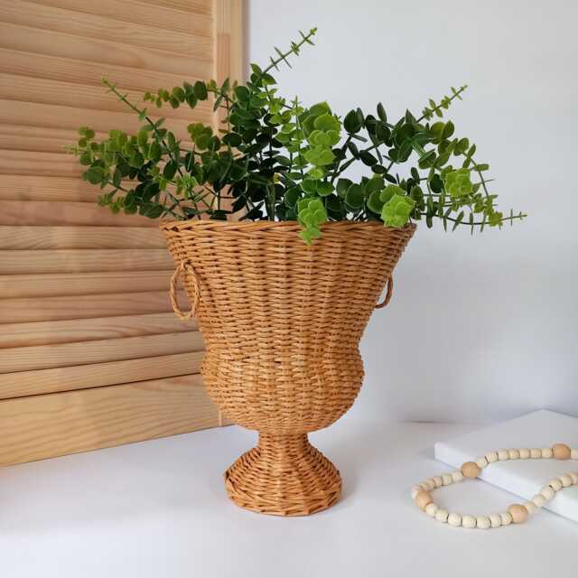 Handmade Woven Wicker Urn Boho Vase Planter Pot - 12 Inch - image 1