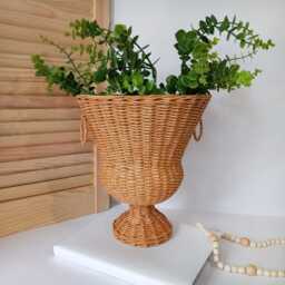 Handmade Woven Wicker Urn Boho Vase Planter Pot - 12 Inch - thumbnail 2