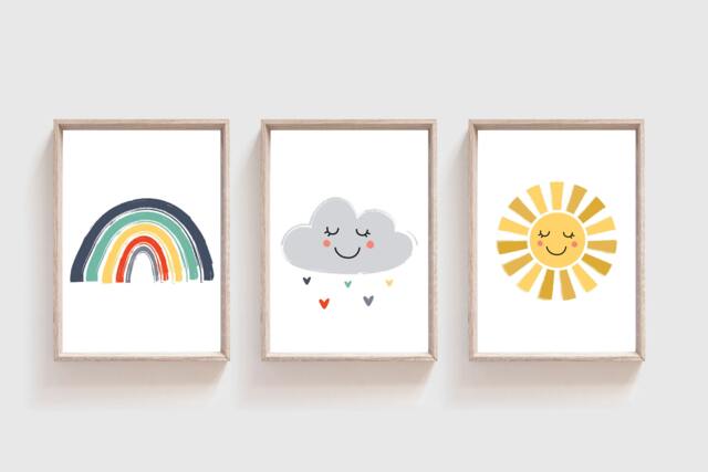 3 Boys Nursery Prints, Rainbow Wall Art, Weather Playroom Decor, Bedroom Green - image 1