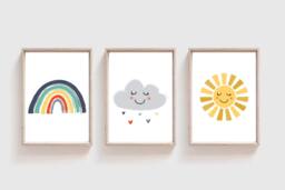 3 Boys Nursery Prints, Rainbow Wall Art, Weather Playroom Decor, Bedroom Green - thumbnail 1