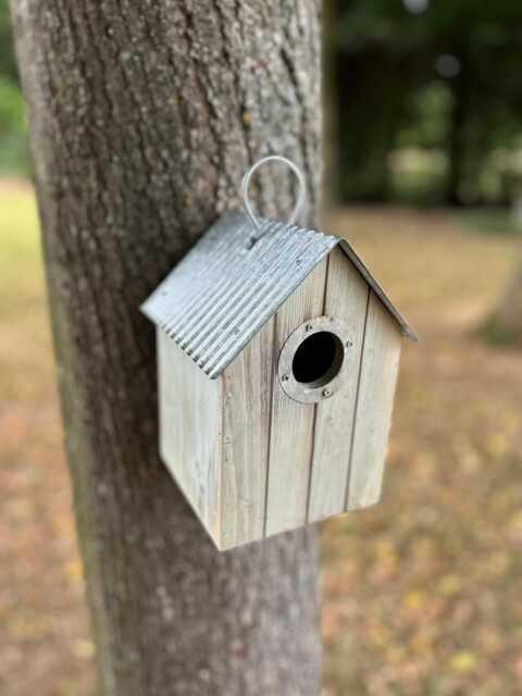 Wooden Bird House Garden Wood Tree Wall Mount Birds Nesting Box With Tin Roof - image 1
