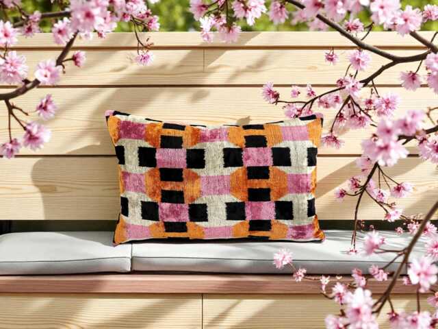 Handmade Velvet Ikat Pillow Geometric Boho Cushion - image 1
