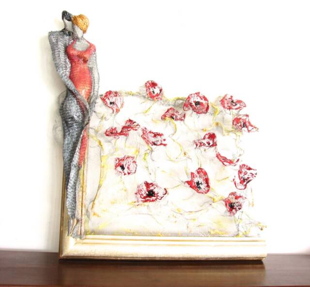 Better Together Soulmate Wire Mesh Boyfriend Relationship Gift Field Of Poppy Love Ooak - image 1