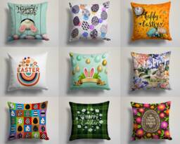Happy Easter Pillow Case-Spring Concept Cushion Cover-Bunny Pillow Cover-Painted Eggs Cushion Case-Gift For Her Cushion-Handmade Material