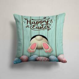 Happy Easter Pillow Case-Spring Concept Cushion Cover-Bunny Pillow Cover-Painted Eggs Cushion Case-Gift For Her Cushion-Handmade Material - thumbnail 2