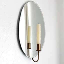 Handmade Oval Mirror Candle Sconce Rustic Modern Wall Decor - thumbnail 2