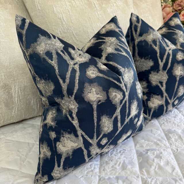 Designer Luxury Cushion Cover, Navy Textured Throw Pillow Fabric -Altamira Ink, Worldwide Shipping - image 1