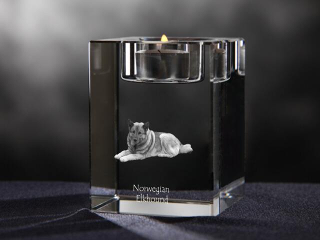 Norwegian Elkhound - Crystal Candlestick With Dog, Souvenir, Decoration, Limited Edition, Collection - image 1