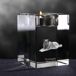 Norwegian Elkhound - Crystal Candlestick With Dog, Souvenir, Decoration, Limited Edition, Collection - thumbnail 2