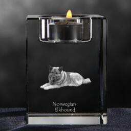 Norwegian Elkhound - Crystal Candlestick With Dog, Souvenir, Decoration, Limited Edition, Collection - thumbnail 3