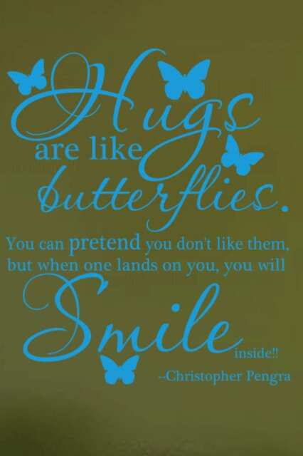 "Quote ""Hugs Are Like Butterflies. You Can Pretend You Don't Them, But When One Lands On You, Will Smile" - image 1