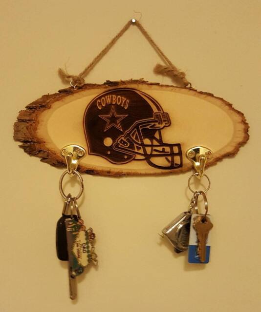 Cowboys Key Holder Basswood Slice Wood Frame - image 1