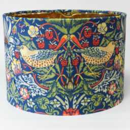 Handmade Navy Velvet Lampshade William Morris Strawberry Thief, Optional Fringe - thumbnail 3