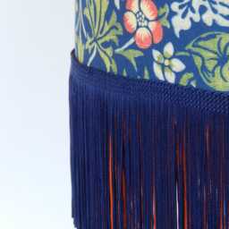 Handmade Navy Velvet Lampshade William Morris Strawberry Thief, Optional Fringe - thumbnail 2