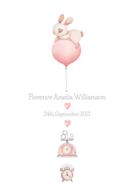 New Baby Girl Gift, Print, Birth Details Baby Present, Keepsake Christening Parents A4 - image 1