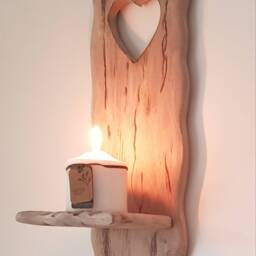 Single Solid Oak Handmade Candle Sconce With Heart Cut Out Detail Candles Etc Not Inc - thumbnail 4