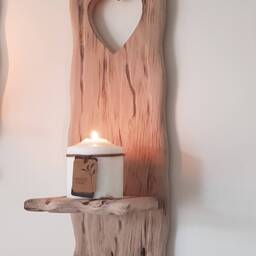 Single Solid Oak Handmade Candle Sconce With Heart Cut Out Detail Candles Etc Not Inc - thumbnail 3
