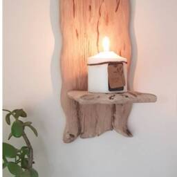 Single Solid Oak Handmade Candle Sconce With Heart Cut Out Detail Candles Etc Not Inc - thumbnail 2