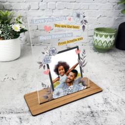 Fathers Day Pastel Blue Floral Photo Frame Personalised Acrylic Plaque - Gift, Custom Gift