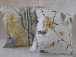 Bird & Tree Print Cushion Covers, Saffron Yellow & Grey - Set Of 2 16 Inch - thumbnail 1