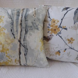 Bird & Tree Print Cushion Covers, Saffron Yellow & Grey - Set Of 2 16 Inch - thumbnail 2
