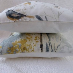 Bird & Tree Print Cushion Covers, Saffron Yellow & Grey - Set Of 2 16 Inch - thumbnail 3