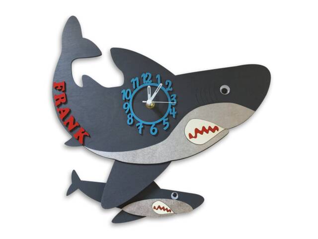 Shark Personalised Wooden Pendulum Children's Clock - image 1