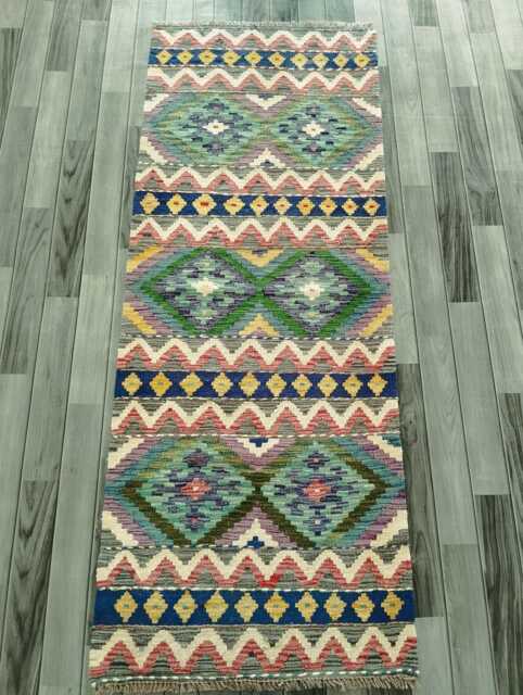 Kilim Runner Tribal, Handmade Artisan Afghan Turkish Persian Qashqai Navajo Bohemian Natural Wool Flatweave Rug 200x77 cm - image 1