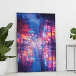 Korean Neon Street Art Print Blue Pink Dreamy Night - thumbnail 2