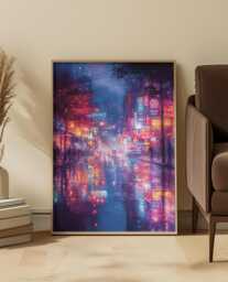 Korean Neon Street Art Print Blue Pink Dreamy Night - thumbnail 1