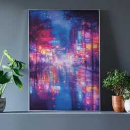 Korean Neon Street Art Print Blue Pink Dreamy Night - thumbnail 3