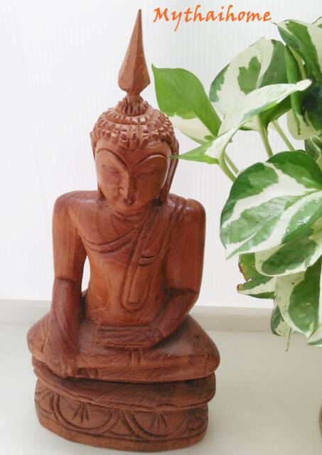 Rare Medium Meditating Buddha Statue Teak Wooden Wood Hand Carved Handmade Sitting Figure Sculpture Zen Art Figurine Buddhism Thai Thailand - image 1
