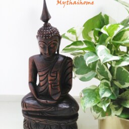 Rare Medium Meditating Buddha Statue Teak Wooden Wood Hand Carved Handmade Sitting Figure Sculpture Zen Art Figurine Buddhism Thai Thailand - thumbnail 3