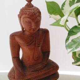 Rare Medium Meditating Buddha Statue Teak Wooden Wood Hand Carved Handmade Sitting Figure Sculpture Zen Art Figurine Buddhism Thai Thailand - thumbnail 2