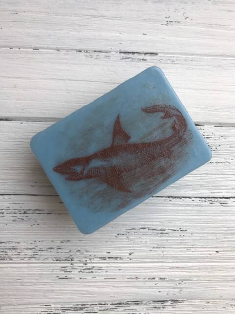 Flying Shark Vintage Illustration Kiln-Fired Night Light On Powder Blue Glass - image 1