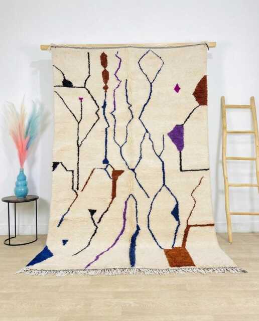 Minimalist Line Moroccan Rug, Cream Abstract Berber Carpet, Handmade Shag Large Area Scandi Modern Wool Rug - image 1