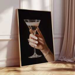 Champagne Glass Hand Wall Art Print, Modern Cocktail Poster, Glamorous Bar Decor, Minimalist Drink Painting, Elegant Party Artwork - thumbnail 3