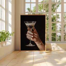 Champagne Glass Hand Wall Art Print, Modern Cocktail Poster, Glamorous Bar Decor, Minimalist Drink Painting, Elegant Party Artwork - thumbnail 2