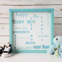 Framed Baby Boy Nursery Sign, Blue Wall Art, Little Room Decor, Word Collage, Room, Story Time - thumbnail 4