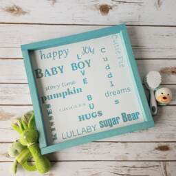 Framed Baby Boy Nursery Sign, Blue Wall Art, Little Room Decor, Word Collage, Room, Story Time - thumbnail 2